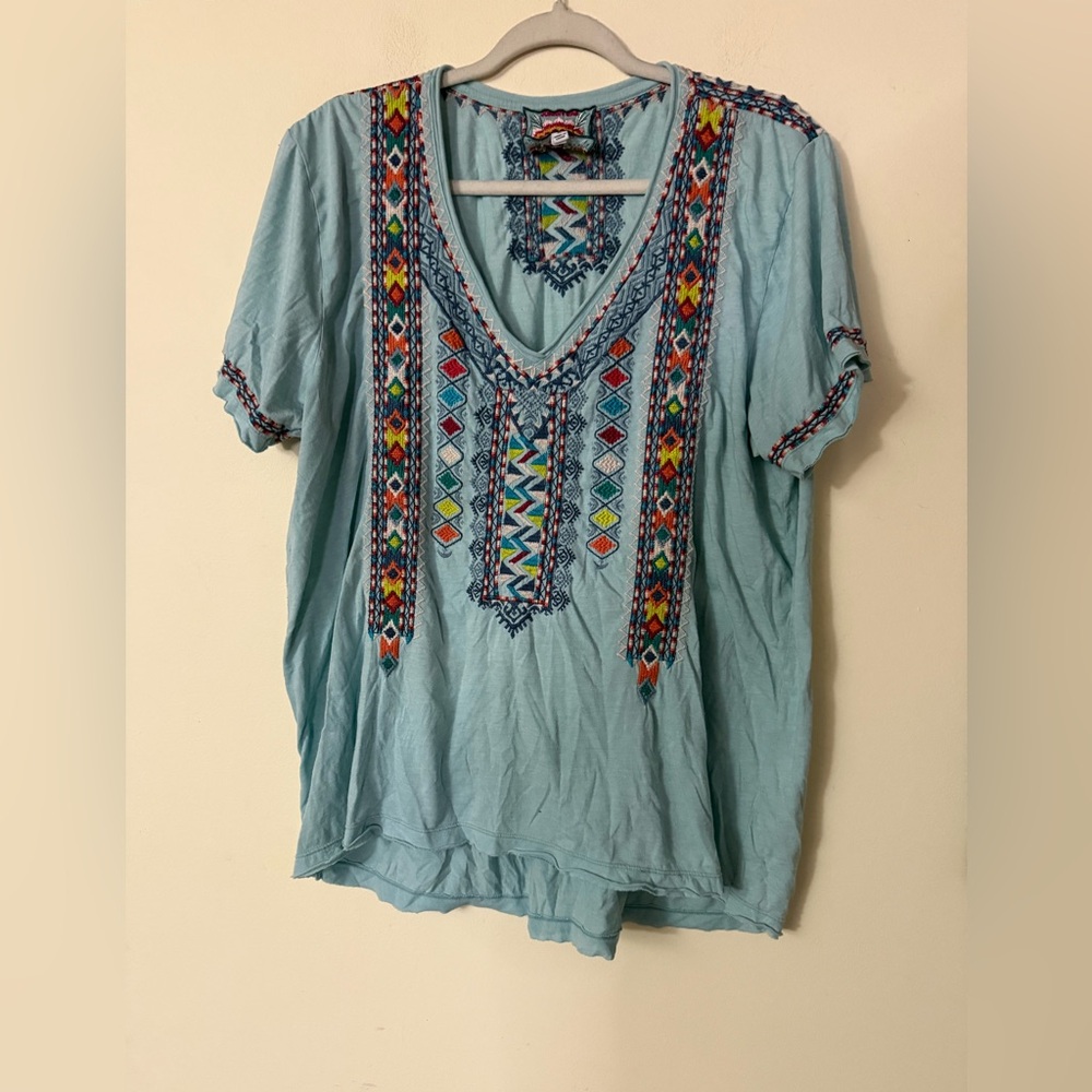 Johnny Was Amaris Everyday Embroidered Short-Sleeve Tee, Light Blue, size XL - Picture 3 of 12